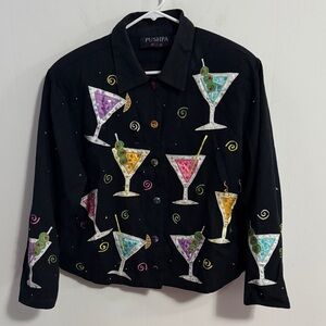 Pushpa Colorful Cocktail (Martini #2) Glasses Black Jacket Sz Lg